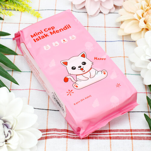 Mini Kedi Pembe Cep Islak Mendil 8’li Paket - Toptanalim (1)