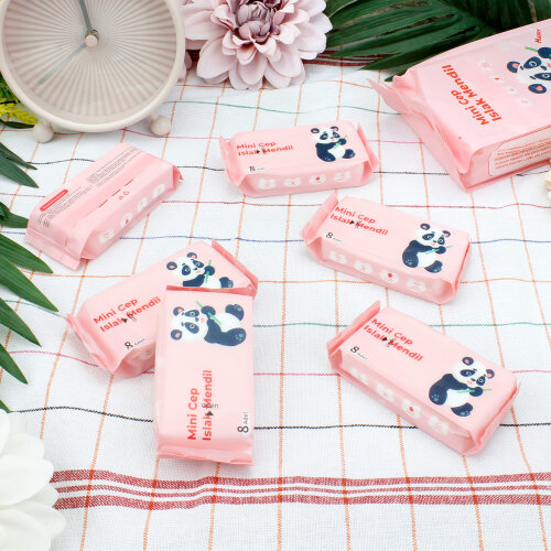 Mini Panda Pembe Cep Islak Mendil 8’li Paket - Toptanalim