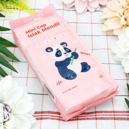Mini Panda Pembe Cep Islak Mendil 8’li Paket - Toptanalim (1)