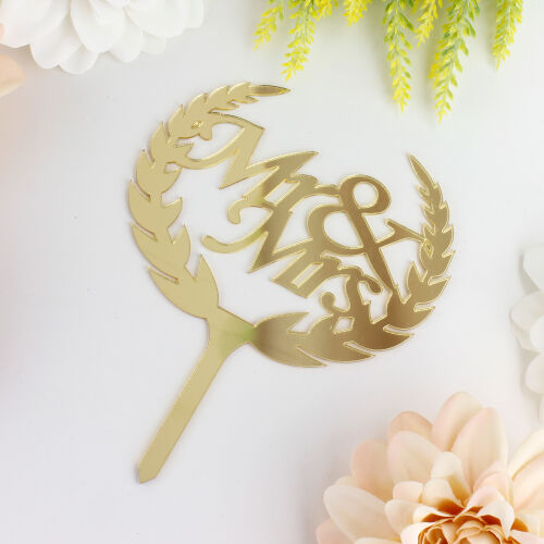 Mr & Mrs Yazılı Şekilli Pasta Süsü Gold Renk - Kare Dekor (1)