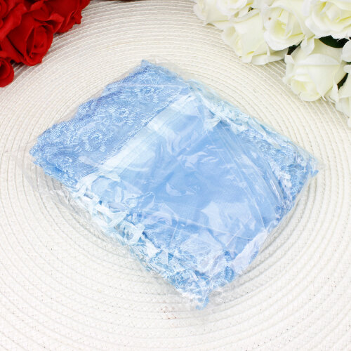 Organze Büzgülü Üçgen Dantelli Kese Açık Mavi 12x15 cm (24’lü Paket) - 3