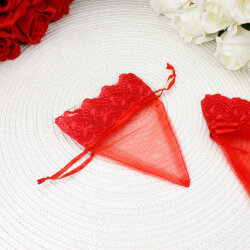 Organze Büzgülü Üçgen Dantelli Kese Kırmızı 12x15 cm (24’lü Paket) - 1