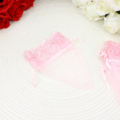 Organze Büzgülü Üçgen Dantelli Kese Pembe 12x15 cm (24’lü Paket) - Toptanalim