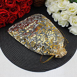 Organze Gül Desenli Tül Kese Gold 20x30 cm (50’li Paket) - 3