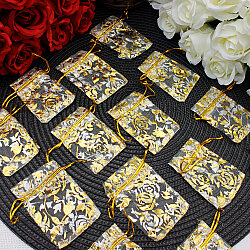 Organze Gül Desenli Tül Kese Gold 5x7 cm (100’lü Paket) - 1