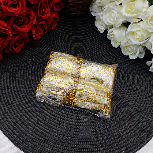 Organze Gül Desenli Tül Kese Gold 5x7 cm (100’lü Paket) - 4
