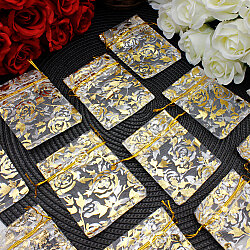Organze Gül Desenli Tül Kese Gold 7x9 cm (100’lü Paket) - 1
