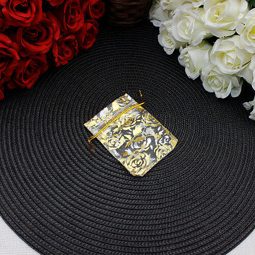 Organze Gül Desenli Tül Kese Gold 7x9 cm (100’lü Paket) - Toptanalim (1)
