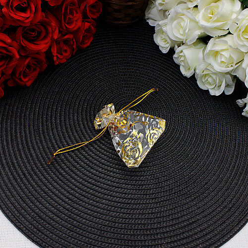 Organze Gül Desenli Tül Kese Gold 7x9 cm (100’lü Paket) - 3