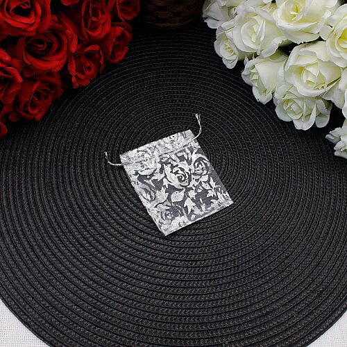 Organze Gül Desenli Tül Kese Gümüş 7x9 cm (100’lü Paket) - Toptanalim (1)