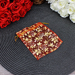 Organze Gül Desenli Tül Kese Kırmızı 12x14 cm (100’lü Paket) - 1
