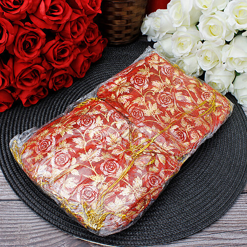 Organze Gül Desenli Tül Kese Kırmızı 12x14 cm (100’lü Paket) - Toptanalim (1)