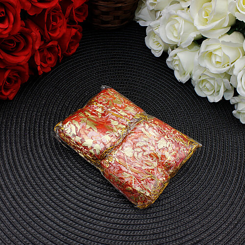 Organze Gül Desenli Tül Kese Kırmızı Gold 5x7 cm (100’lü Paket) - 4