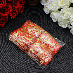 Organze Gül Desenli Tül Kese Kırmızı Gold 7x9 cm (100’lü Paket) - 4