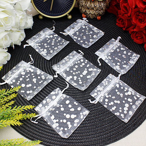 Organze Puantiyeli Tül Kese Gümüş 7x9 cm (100’lü Paket) - Toptanalim
