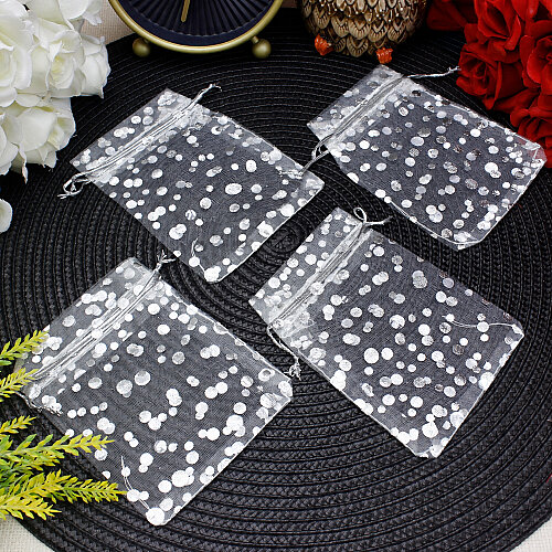 Organze Puantiyeli Tül Kese Gümüş 9x11 cm (100’lü Paket) - Toptanalim