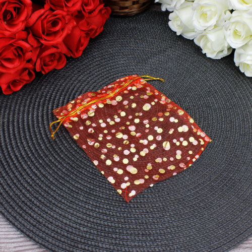 Organze Puantiyeli Tül Kese Kırmızı 12x15 cm (100’lü Paket) - Toptanalim