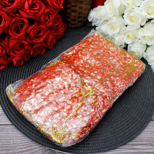 Organze Puantiyeli Tül Kese Kırmızı 12x15 cm (100’lü Paket) - Toptanalim (1)