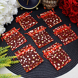 Organze Puantiyeli Tül Kese Kırmızı Gold 7x9 cm (100’lü Paket) - 1