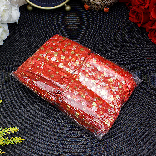 Organze Puantiyeli Tül Kese Kırmızı Gold 7x9 cm (100’lü Paket) - 4