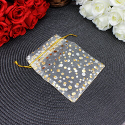 Organze Puantiyeli Tül Kese Krem 12x15 cm (100’lü Paket) - 1