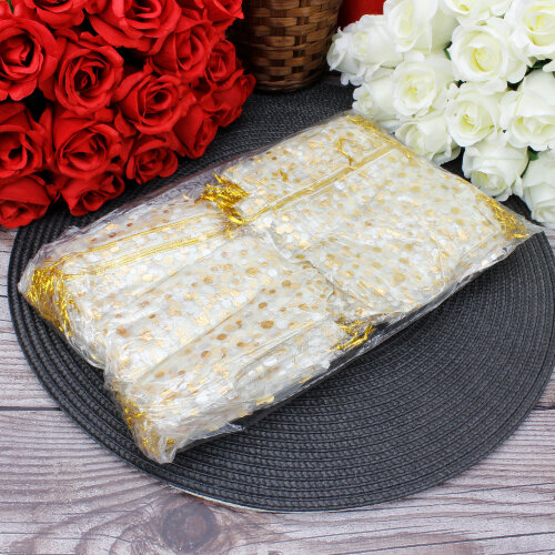 Organze Puantiyeli Tül Kese Krem 12x15 cm (100’lü Paket) - Toptanalim (1)