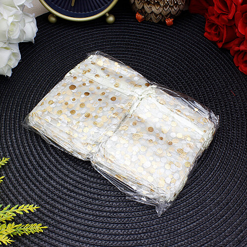 Organze Puantiyeli Tül Kese Krem 7x9 cm (100’lü Paket) - 4