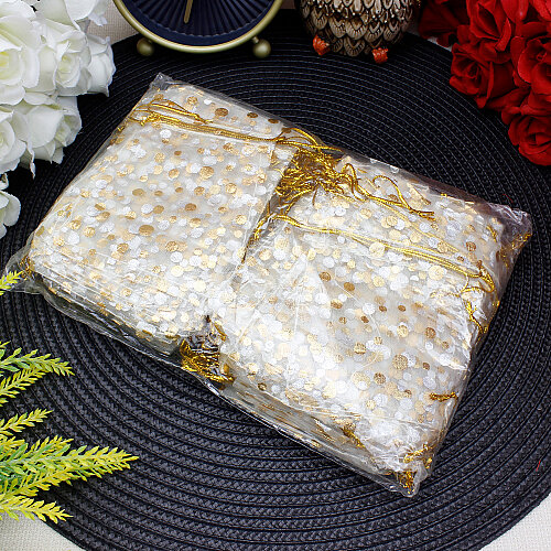 Organze Puantiyeli Tül Kese Krem 9x12 cm (100’lü Paket) - 4