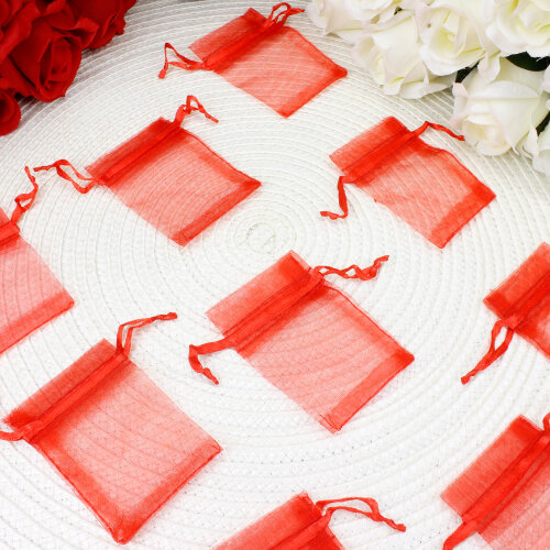 Organze Şeffaf Tül Kese Kırmızı 5x7 cm (100’lü Paket) - Toptanalim