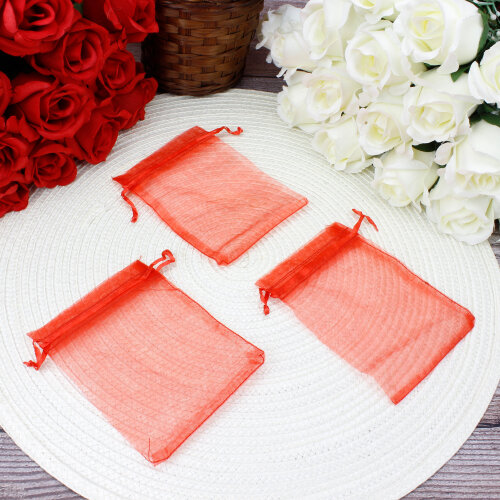 Organze Şeffaf Tül Kese Kırmızı 9x12 cm (100’lü Paket) - Toptanalim