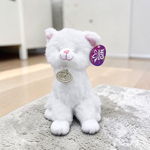 Oturan Sevimli Peluş Tekir Kedi Beyaz 27 cm - Toptanalim