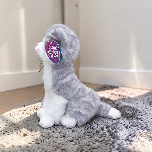 Oturan Sevimli Peluş Tekir Kedi Gümüş Gri 27 cm - Toptanalim (1)