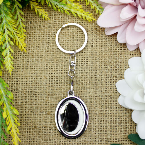 Oval Fotoğraflı Metal Anahtarlık - Kare Dekor (1)