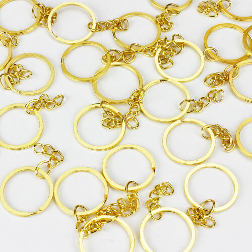 Paslanmaz Gold Zincirli Yassı Anahtarlık Halkası 100'lü Paket - Kare Dekor (1)