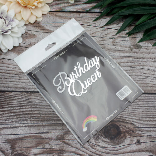 Pasta Önü Pleksi Birthday Queen Yazı Gümüş - Kare Dekor (1)