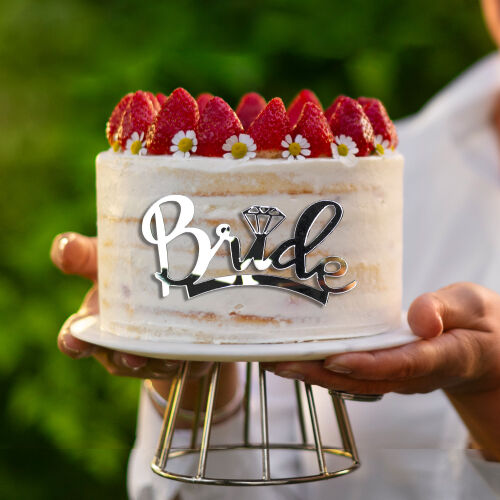 Pasta Önü Pleksi Bride Yazı Gümüş - Kare Dekor