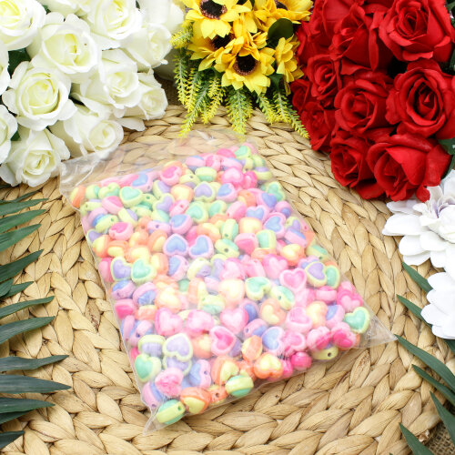 Pastel Renkli Kalp Boncuk 18x16 mm (500 Adet) - 3