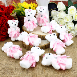Pembe Elbiseli Gelin Strafor Buket Ayıcık 12CM 10'lu paket - 1