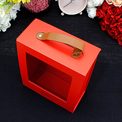 Pencereli Saplı Çiçek Taşıma Kutusu 18x23x8,5 cm Kırmızı - 2