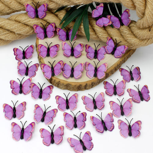 Plastik Gövdeli PVC Kelebek Lila 5CM 50'li Paket - Kare Dekor (1)