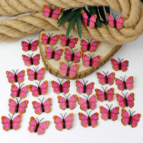 Plastik Gövdeli PVC Kelebek Pembe 5CM 50'li Paket - Kare Dekor (1)