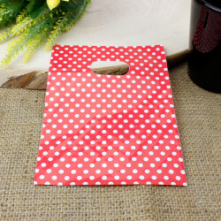 Puantiyeli Hediyelik El Geçme Poşeti Kırmızı 17x25CM 50'li Paket - 1