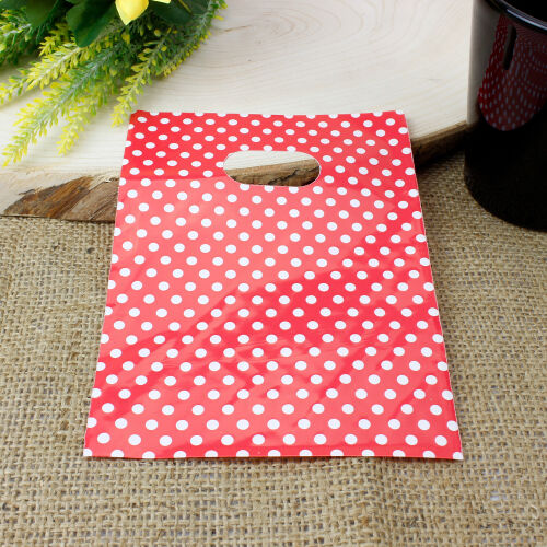 Puantiyeli Hediyelik El Geçme Poşeti Kırmızı 17x25CM 50'li Paket - Kare Dekor