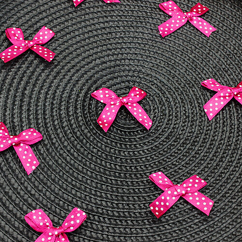 Puantiyeli Saten Fiyonk 4 cm Neon Pembe - Toptanalim (1)
