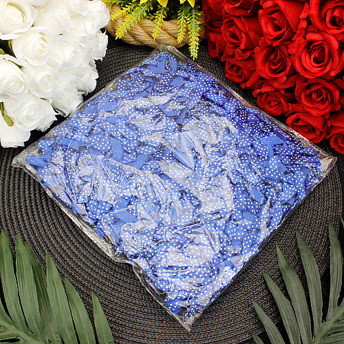 Puantiyeli Saten Fiyonk 4 cm Saks Mavisi - 3