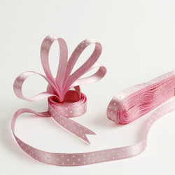 1 Cm Puantiyeli Saten Kurdele Pembe - 1