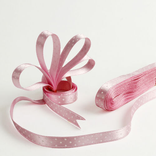 1 Cm Puantiyeli Saten Kurdele Pembe - Toptanalim
