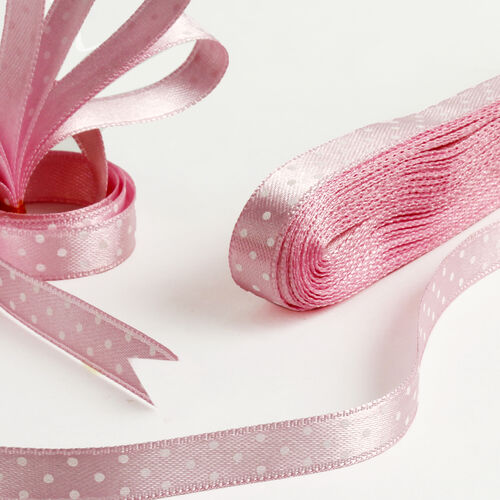 1 Cm Puantiyeli Saten Kurdele Pembe - Toptanalim (1)