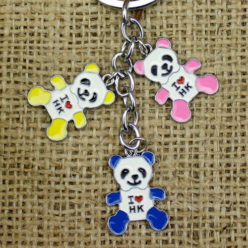 Renkli Panda Metal Anahtarlık - Kare Dekor (1)