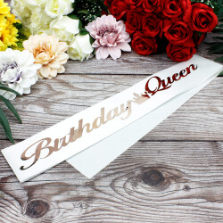Rose Yazı Birthday Queen Beyaz Renk Kuşak - 1